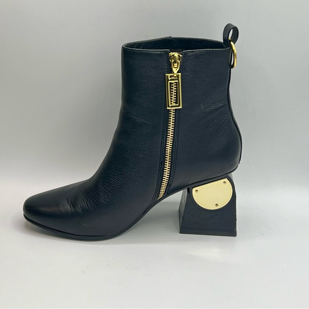 KAT MACONIE Black Leather Ankle Boots W/Gold Accent 3” Heel US6/EU37/ - Picture 1 of 15